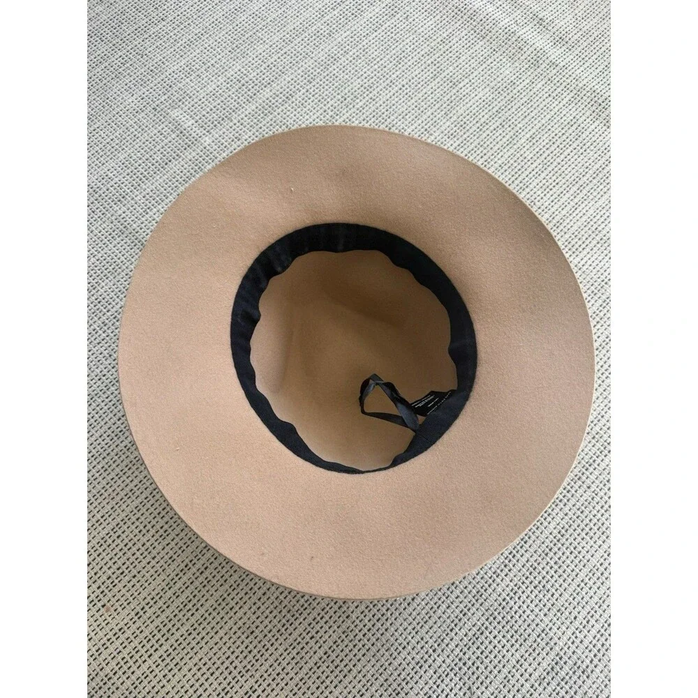 SAKS Fifth Avenue 100% Wool Felt Fedora Hat Tan Braided Band Boho Festival OS